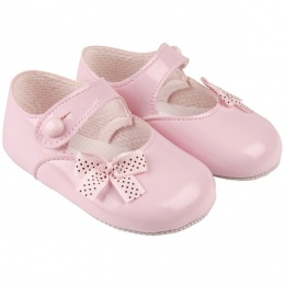 Baby Girls Pink Patent Polka Dot Bow Baypods Pram Shoes